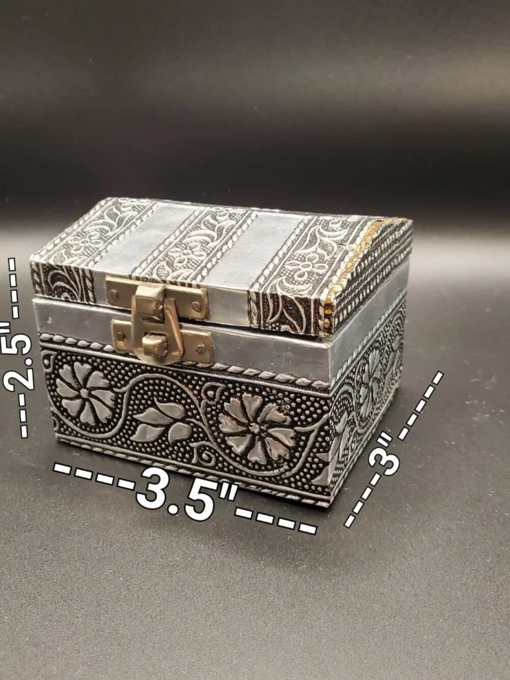 Silver-Tone Embossed Trinket Box